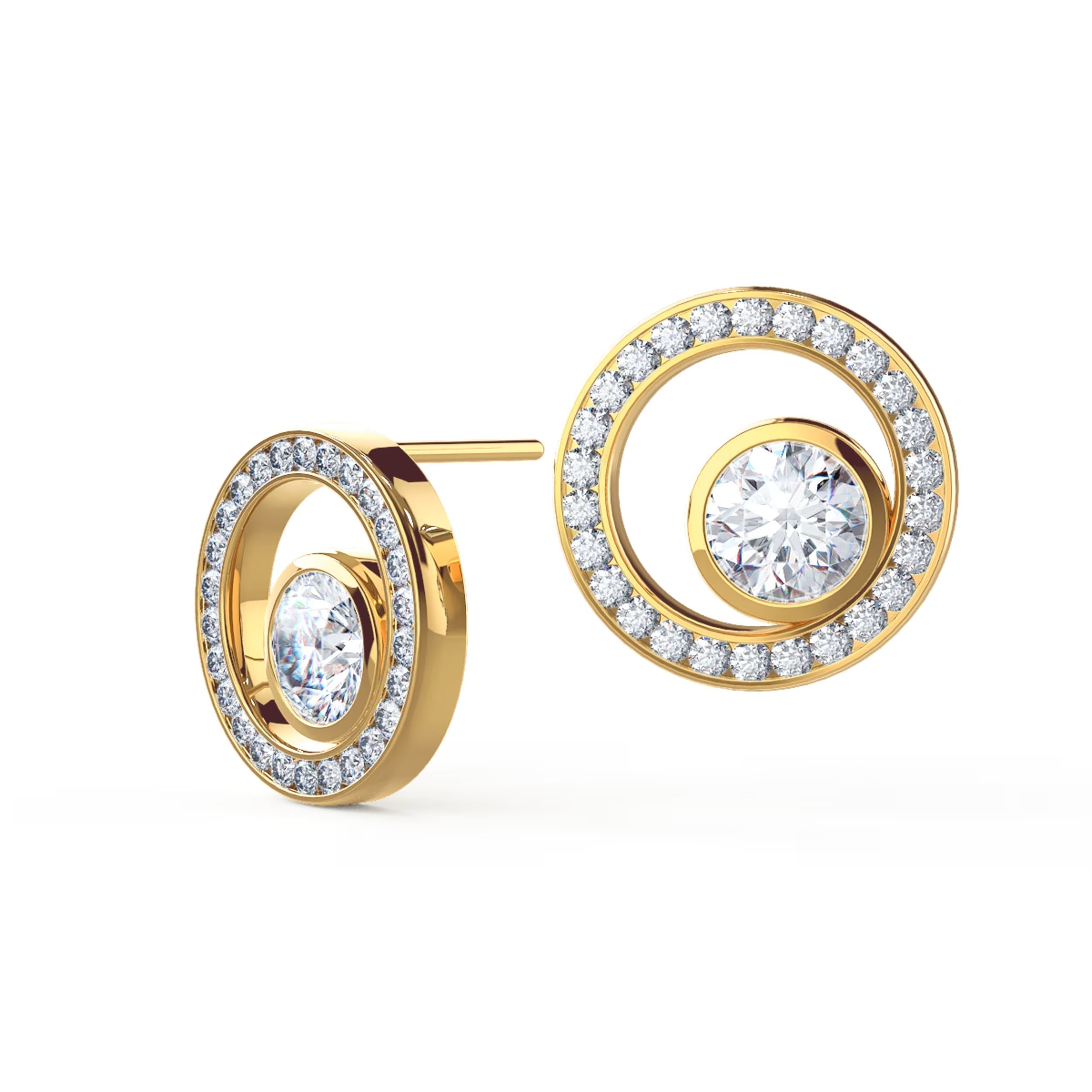 1.0 TCW Round Cut Moissanite Bezel Circle Stud Earrings in Gold 1